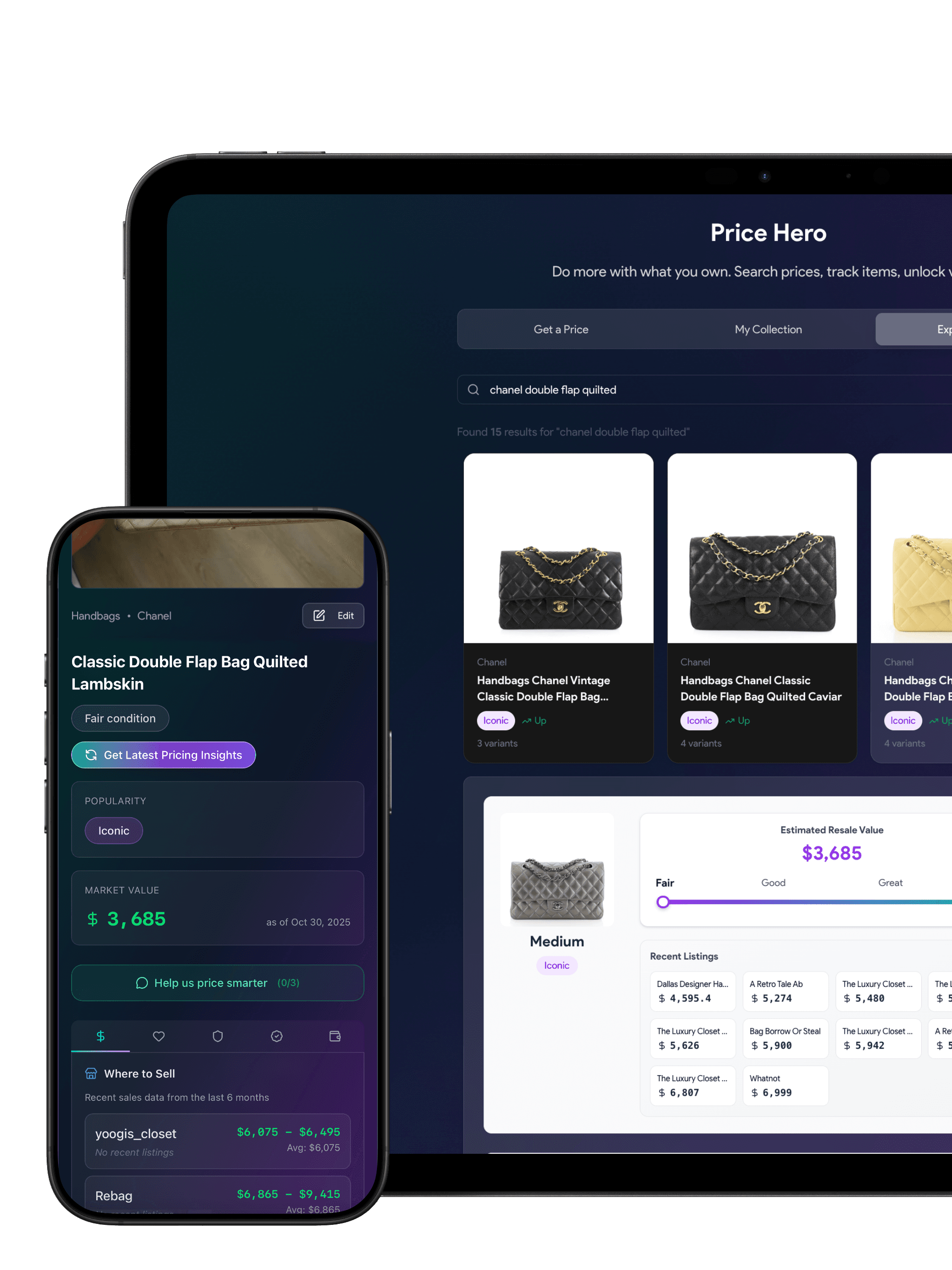 Price Hero showing a fair-market valuation with comparable sales